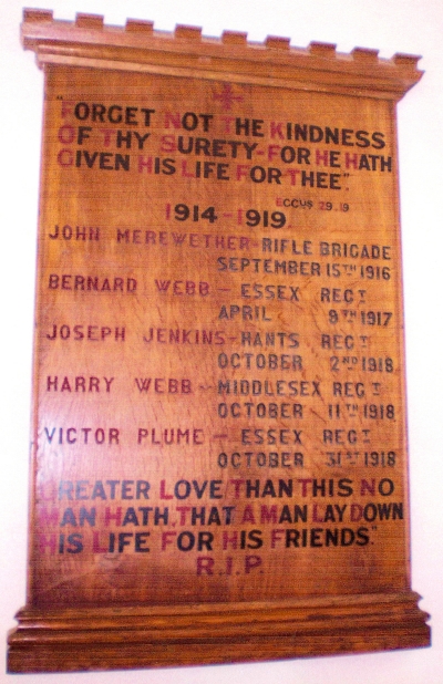 War Memorial  inside the Catholic Church